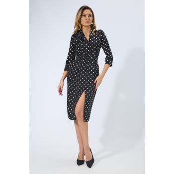 Rochie office cu buline si fermoar pe fata Ilsa Neagra