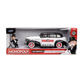 JADA SET MASINUTA METALICA CHEVROLET MASTER DELUXE 1939 SCARA 1:24 SI FIGURINA MR MONOPOLY