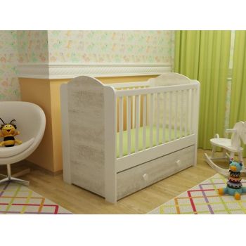 Patut cu sertar MyKids HAPPY cu leganare Alb-Antik A428