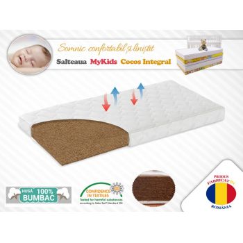 Saltea MyKids Fibra De Cocos Integral 120x60x8 Husa Bumbac Matlasat