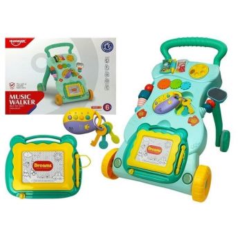 Antepremergator multifunctional pentru bebe, cu centru de activitati, turcoaz, LeanToys, 5996