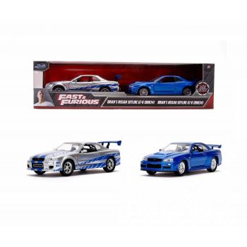 SET MASINUTE METALICE FAST & FURIOUS BRIAN'S NISSAN SKYLINE GT-R(BNR34) SCARA 1 LA 32