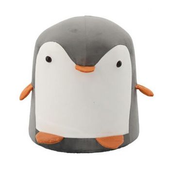 Taburet pentru copii, model pinguin, textil, lemn, gri si alb, max 50 kg, 28x34 cm, Chomik