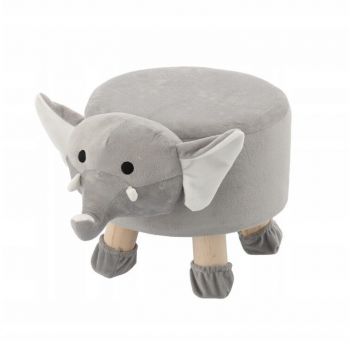 Taburet pentru copii, rotund, model elefant, textil, lemn, gri, max 50 kg, 28x25 cm, Chomik