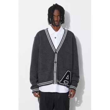 AMBUSH cardigan din lana A Patch Knit Cardigan culoarea gri, BMHB003S24KNI