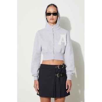 AMBUSH hanorac de bumbac Crop Hoodie femei, culoarea gri, cu glugă, melanj, BWBB002F24FLE0020505