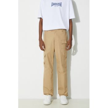 AMBUSH pantaloni de bumbac Slim Cargo Pants Tree culoarea maro, drept, BMCF001S24FAB