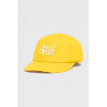 Awake NY șapcă de baseball din bumbac Logo Hat culoarea galben, cu imprimeu, SP24-HT004