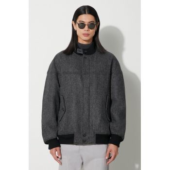 Baracuta jachetă bomber din lână Herringbone Derby Jacket culoarea gri, de tranziție, oversize, BRCPS1001