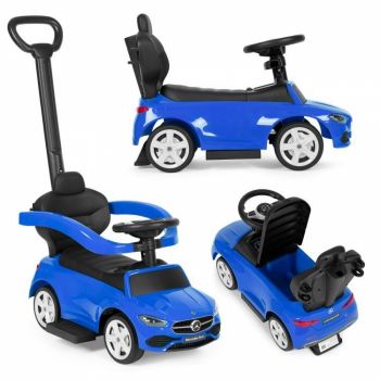 Masinuta pentru copii Ecotoys Mercedes C Class Albastru cu maner de impins, volan interactiv cu sunete, varsta 1-3 ani