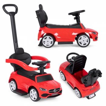 Masinuta pentru copii Ecotoys Mercedes C Class Rosu cu maner de impins, volan interactiv cu sunete, varsta 1-3 ani