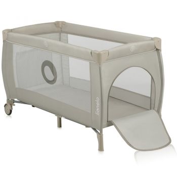 Patut pentru copii Lionelo Stefi Plus Bej Pliabil, Cu doua nivele, Intrare laterala cu fermoar, 2 roti, 120 x 60 cm, Conform cu standardul european de securitate EN 716