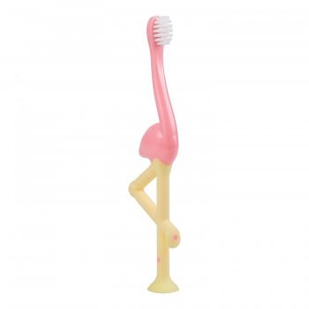 Periuta de dinti pentru bebelusi si copii 0-3 ani cu peri moi si maner ergonomic Dr.Brown Flamingo Pink