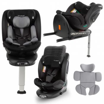 Scaun auto Kidwell GoCar Negru-Gri cu isofix, grupa 40-135 cm, i-Size, omologare R129, rotativ 360, protectie laterala ASP