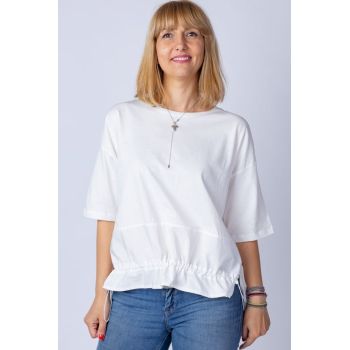 Tricou alb oversize cu siret reglabil, din bumbac