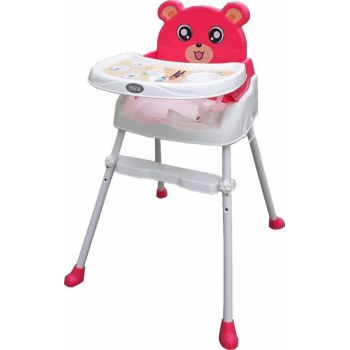 Scaun de masa pentru copii Novokids Teddy Bear Roz 3 in 1, transformabil in scaunel copii, functie inaltator scaun, 2 trepte de inaltime, sezut confortabil, masuta detasabila