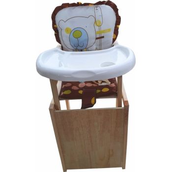 Scaun de masa pentru copii si bebe Novokids Wooden Table Chair MaroAlb transformabil in masuta, din lemn masiv, centura de siguranta, sezut detasabil, masuta detasabila