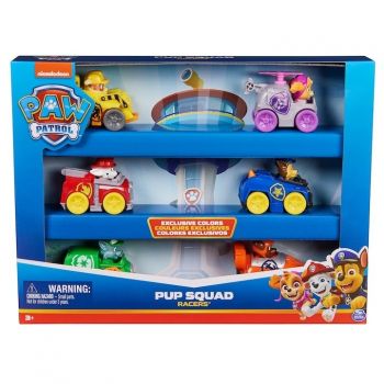 Set figurine si vehicule Paw Patrol - Pup Squad Racers, 6 vehicule de baza