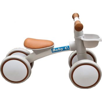 Vehicul pentru copii Baby Care Balance Bike X12 Beige fara pedale, cu Cosulet de depozitare, 4 Roti din spuma cauciucata EVA, Sa din piele ecologica, Maxim 30 Kg, Stabilitate mare