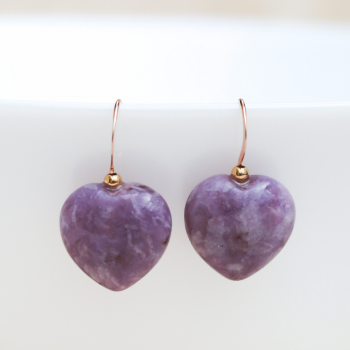 Cercei lepidolit, aur filat – Hearts Lavender