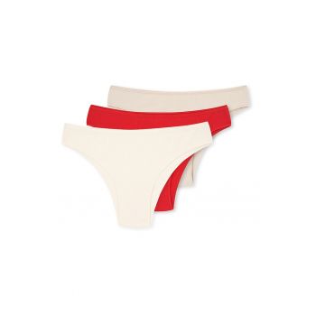 Set de chiloti brazilieni din amestec de bumbac cu model uni - 3 perechi