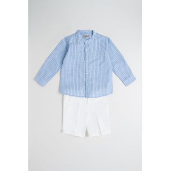 Set de pantaloni scurti si camasa cu model in dungi - 2 piese