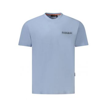 Tricou barbati - cu imprimeu grafic pe fata si pe spate - Regular Fit - Albastru deschis -
