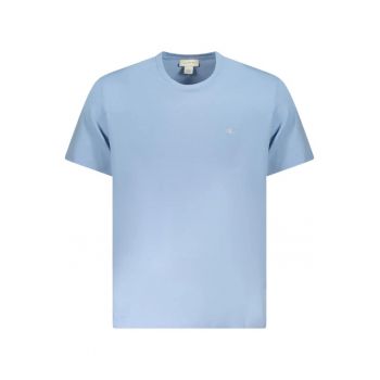 Tricou barbati decolteu la baza gatului si imprimeu cu logo - Albastru deschis -