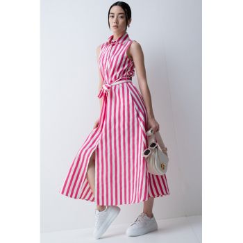 Rochie din amestec de in cu model in dungi - fara maneci
