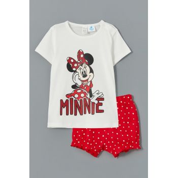 Pijama cu maneci scurte si imprimeu Minnie Mouse